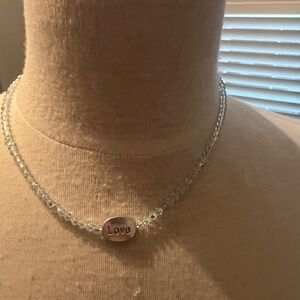 New handmade blue crystal necklace with silver love charm